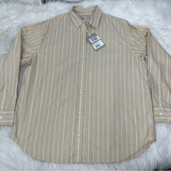 Everlane Women’s NWT Tan Coastal Striped The‎ Silky Cotton Relaxed Shirt 16/C48 - Picture 5 of 11